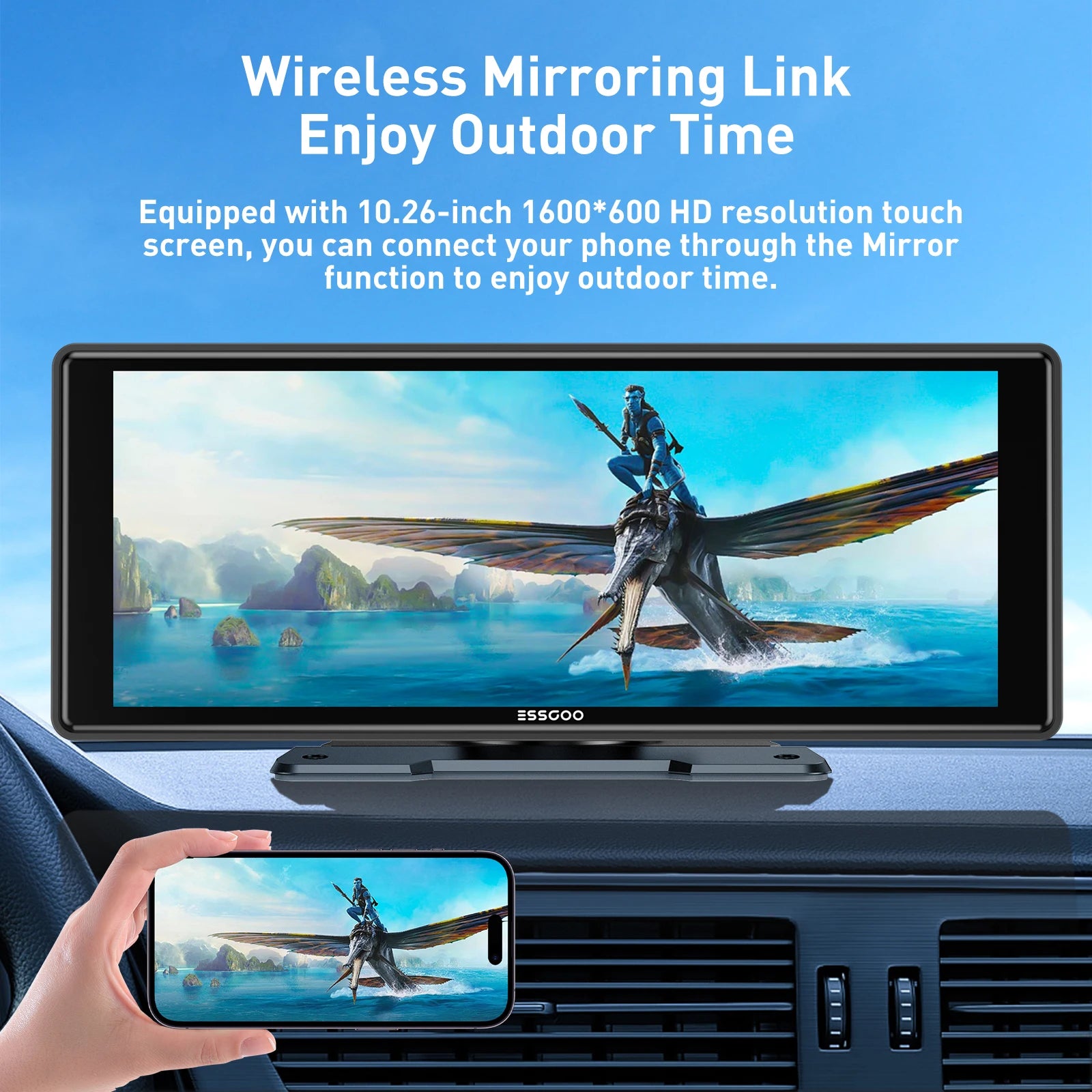 10.26 Portable Wireless Carplay/Android Auto Car Stereo Radio Mirror Link Siri Bluetooth Audio FM