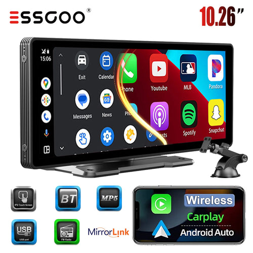 10.26 Portable Wireless Carplay/Android Auto Car Stereo Radio Mirror Link Siri Bluetooth Audio FM