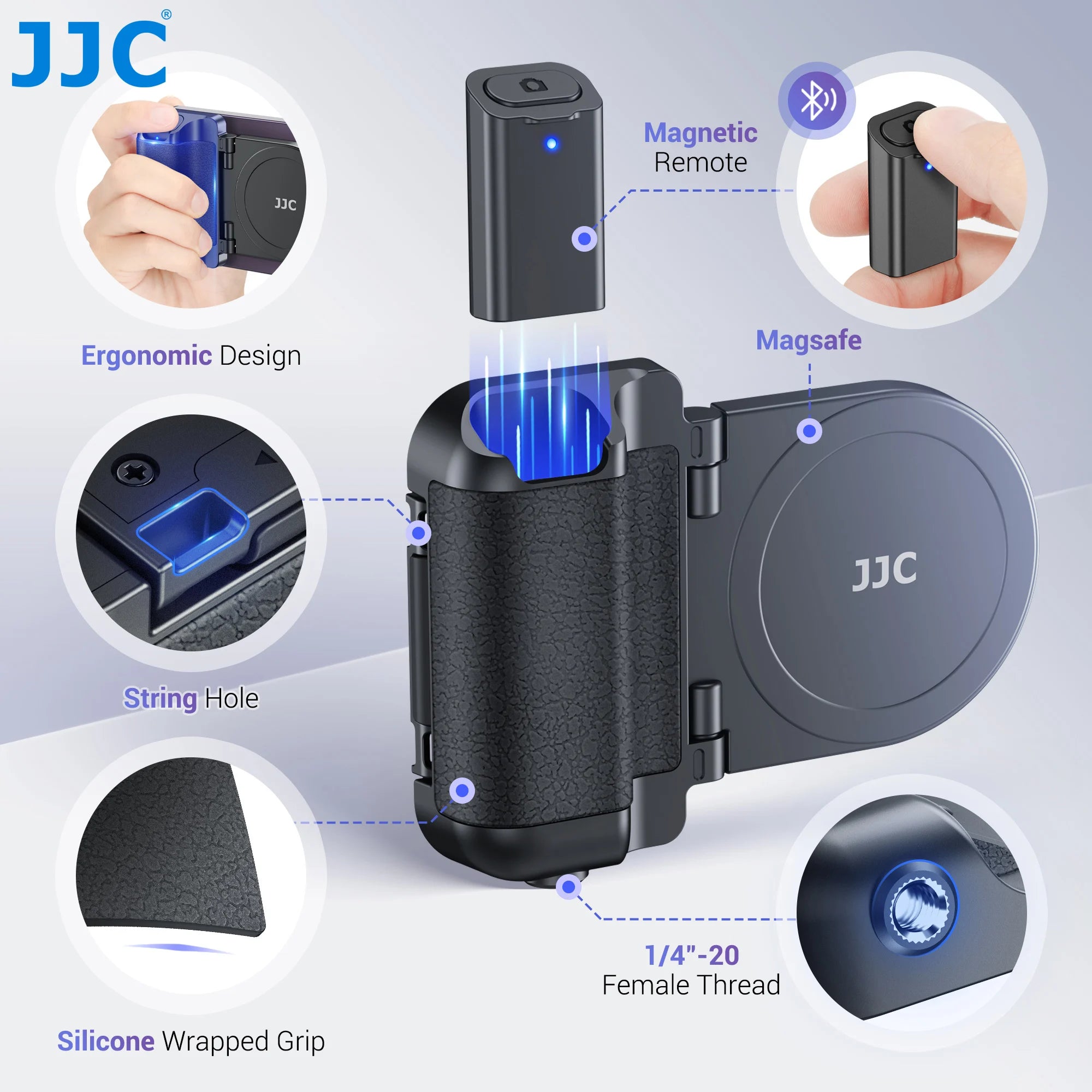 JJC Magnetic Snapgrip Phone Camera Shutter Hand Grip Smartphone Holder Wireless Shutter Remote Handle for Iphone 16 15 Samsung S