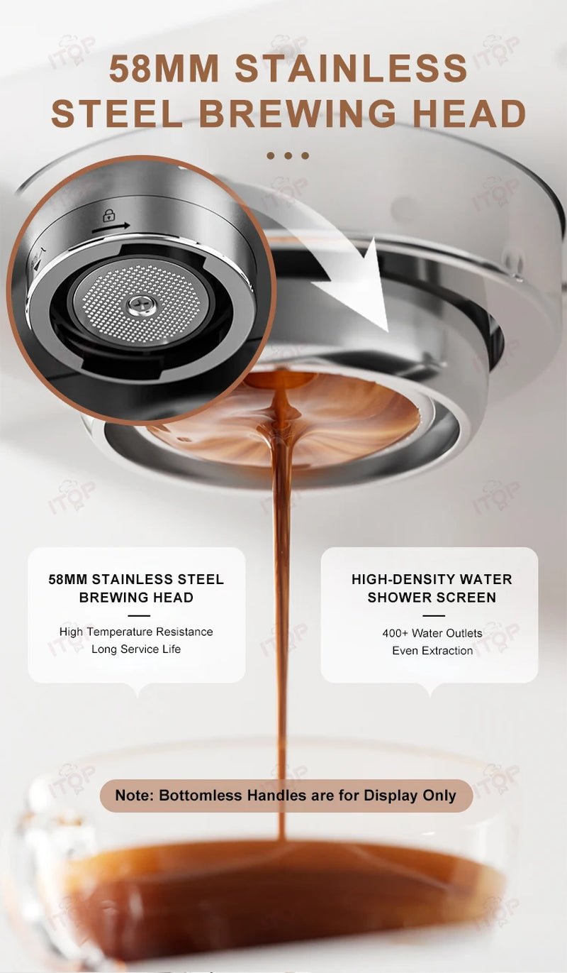 EC58 Semi-Automatic Espresso Machine Stainless Steel 15Bar Coffee Maker with PID Temperature Control ULKA Pump 1300W