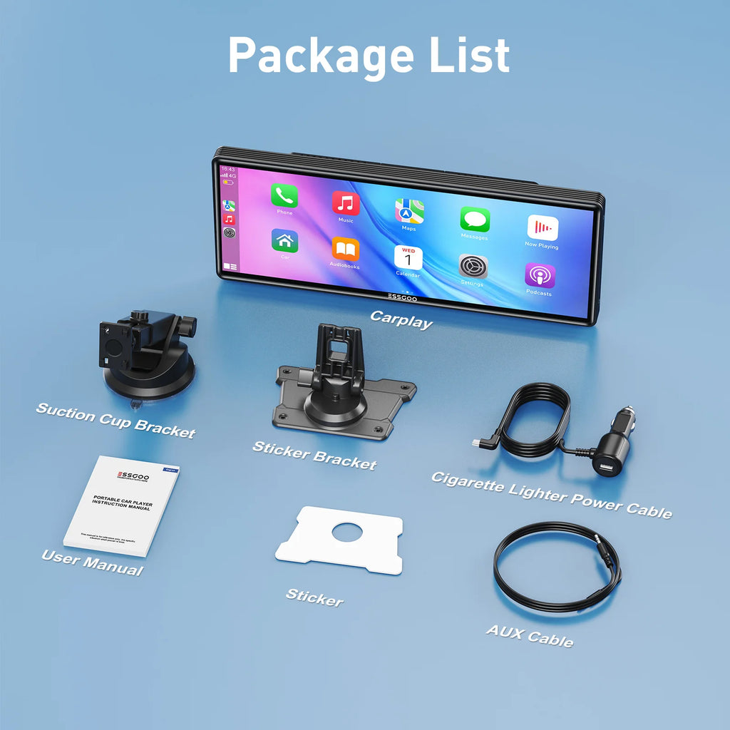10.26 Portable Wireless Carplay/Android Auto Car Stereo Radio Mirror Link Siri Bluetooth Audio FM