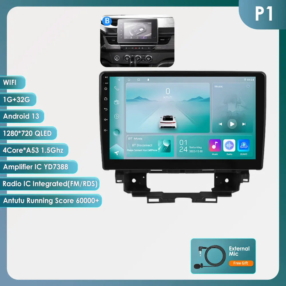 10.1" Car Android Intelligent System for Renault Kangoo 2019 - 2025 Radio Multimedia Player Carplay 4G WIFI GPS 360 Camera