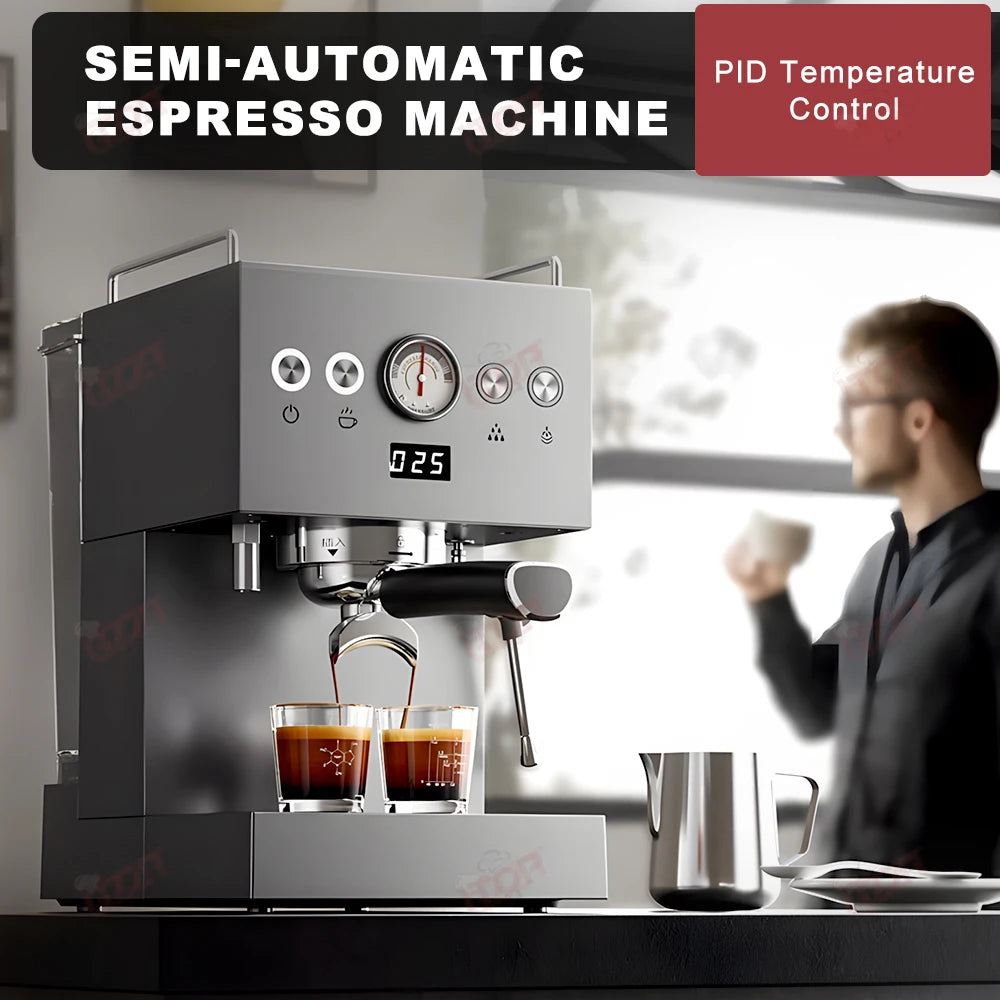 EC58 Semi-Automatic Espresso Machine Stainless Steel 15Bar Coffee Maker with PID Temperature Control ULKA Pump 1300W