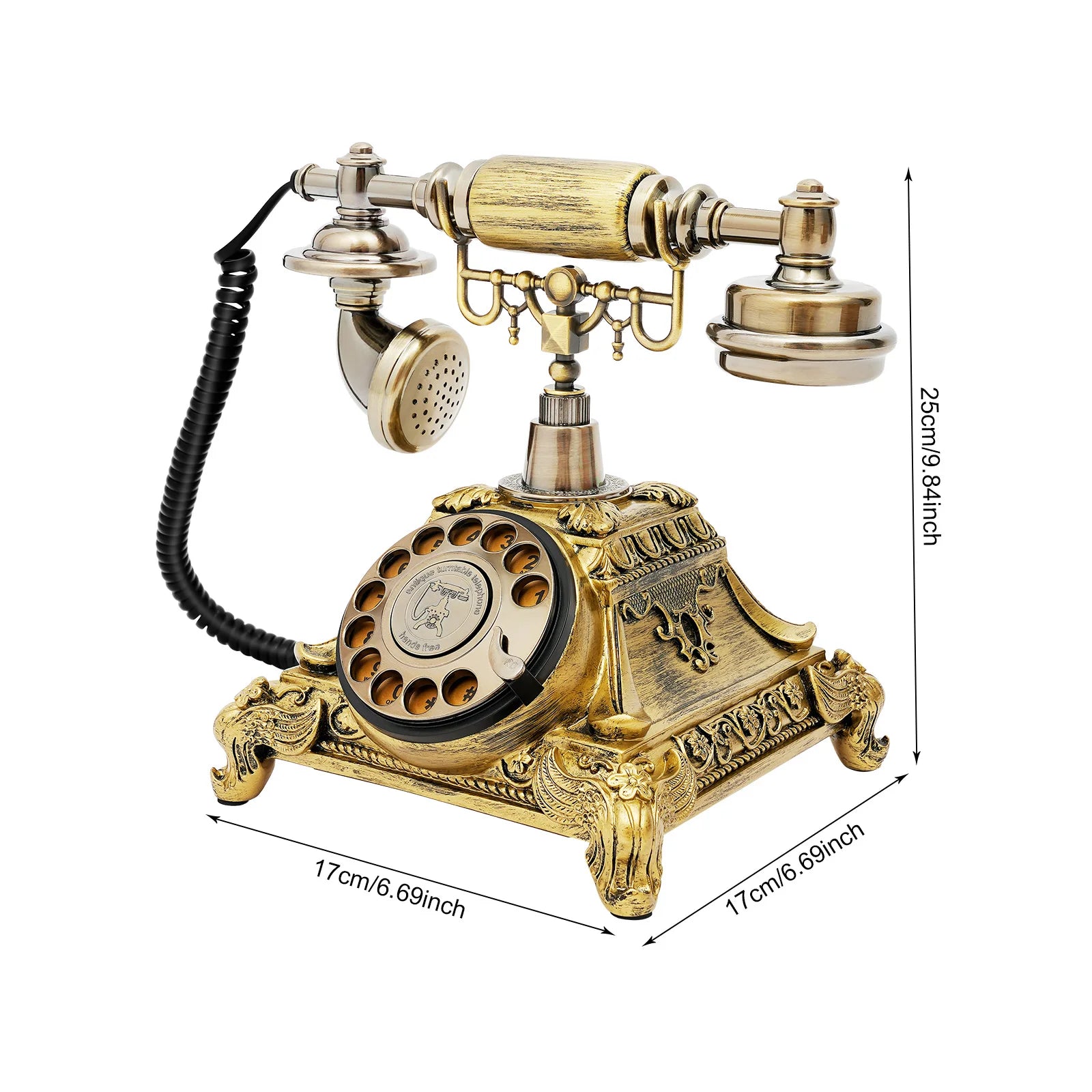 Vintage Antique European Style Old Fashioned Rotary Dial Phone Handset Telephone Line Connection Decoration