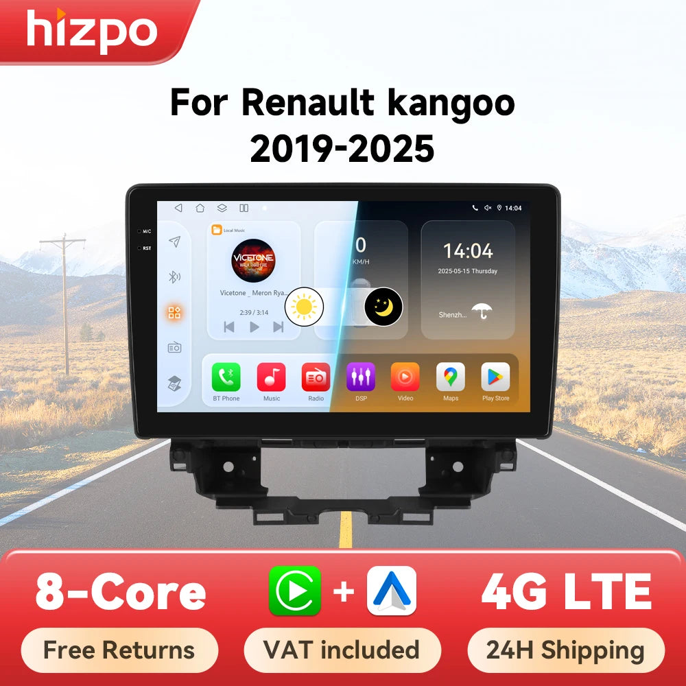 10.1" Car Android Intelligent System for Renault Kangoo 2019 - 2025 Radio Multimedia Player Carplay 4G WIFI GPS 360 Camera
