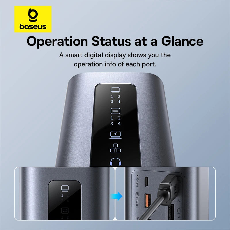 Baseus Spacemate USB-C Dokkingstasjon 11-i-1 / 12-i-1 – 4K@60Hz, 10 Gbps USB, Gigabit LAN og PD 100W