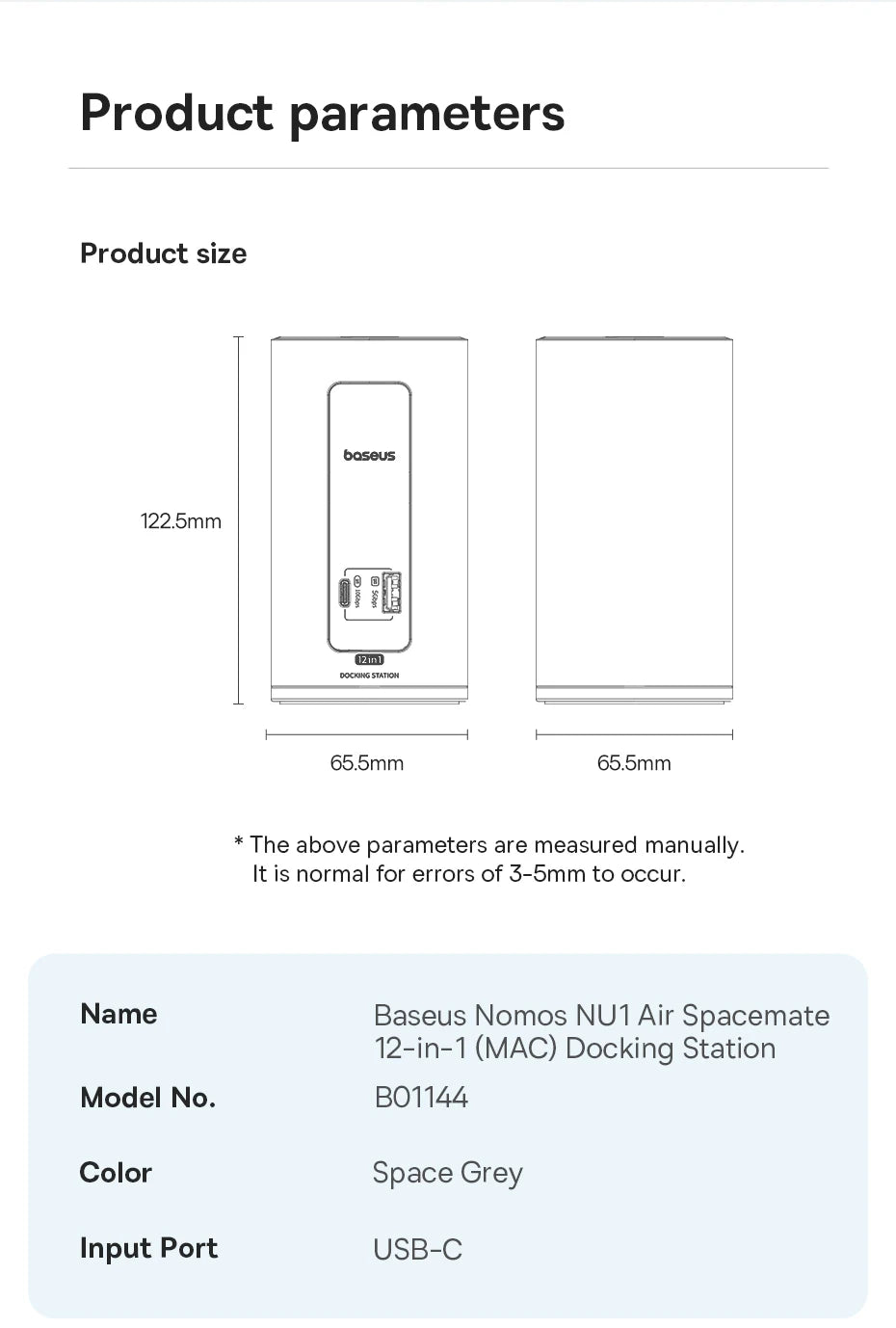 Baseus Spacemate USB-C Dokkingstasjon 11-i-1 / 12-i-1 – 4K@60Hz, 10 Gbps USB, Gigabit LAN og PD 100W