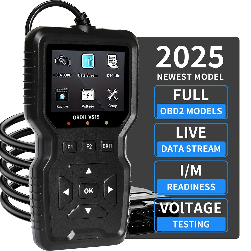Bil OBD2 skanner diagnostisk verktøy kodeleser, bil spenningsmåler motor feilkodeskanner, ladetester diagnostisk verktøy V519