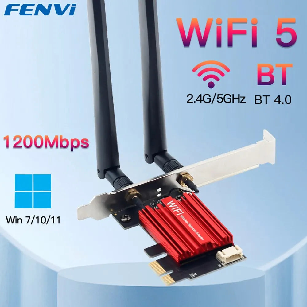 FENVI WiFi 5 AC1200 PCI-E Trådløst Nettverkskort – Dual Band 2.4G/5GHz + Bluetooth 4.2