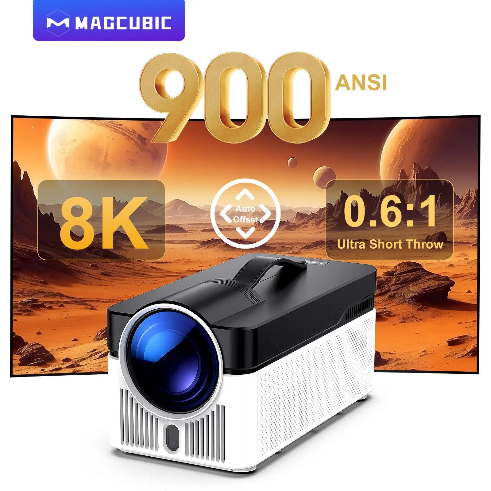 Magcubic HY450 videoprojektor ultrakort kasteprojektor automatisk offset 8K 4K native 1080p projektor 900ANSI BT5.4 WiFi6 stemmestyring