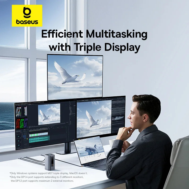 Baseus Spacemate USB-C Dokkingstasjon 11-i-1 / 12-i-1 – 4K@60Hz, 10 Gbps USB, Gigabit LAN og PD 100W