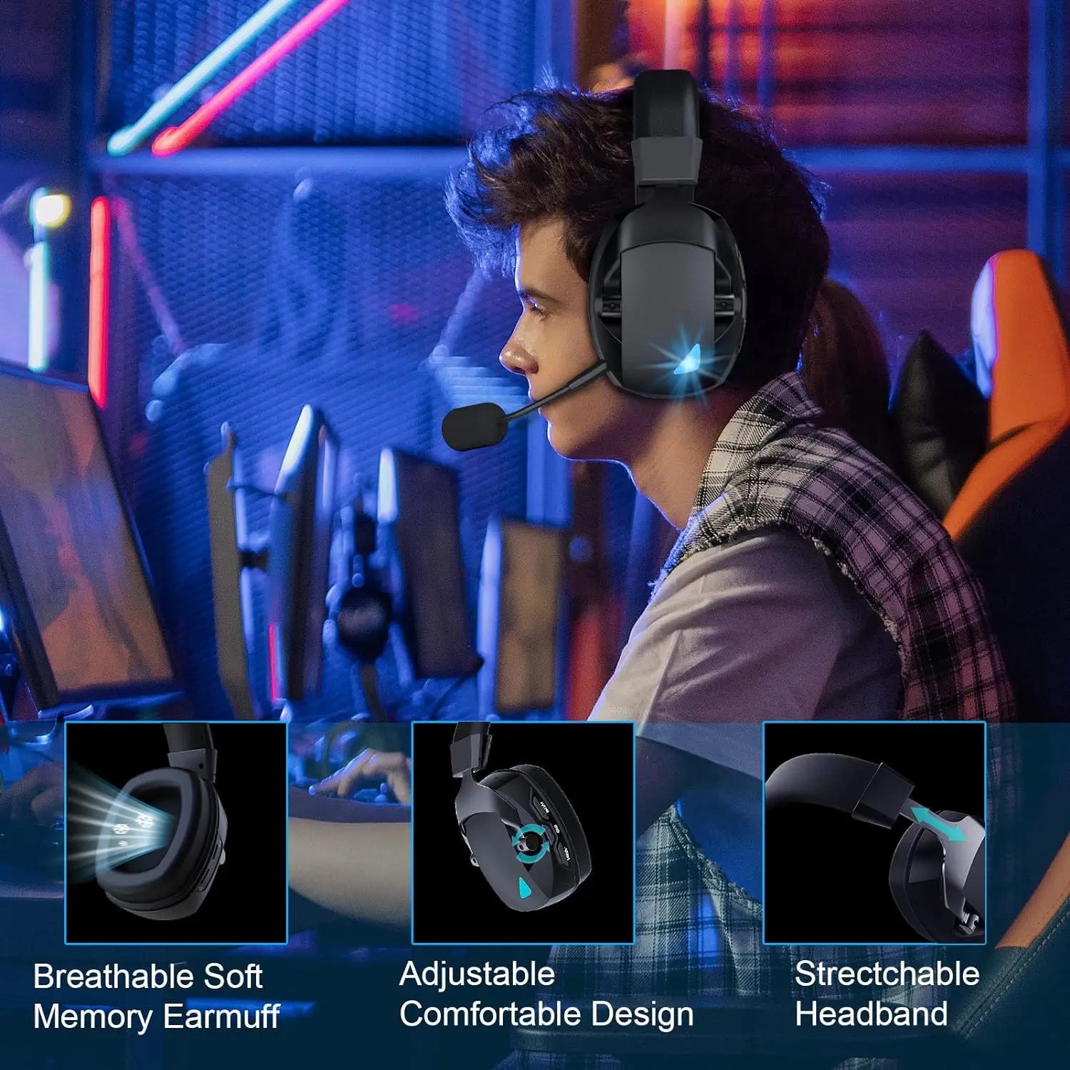 Acinaci 2.4GHz Trådløst Gaming Headset – PS5, PS4, PC | Bluetooth med Mikrofon