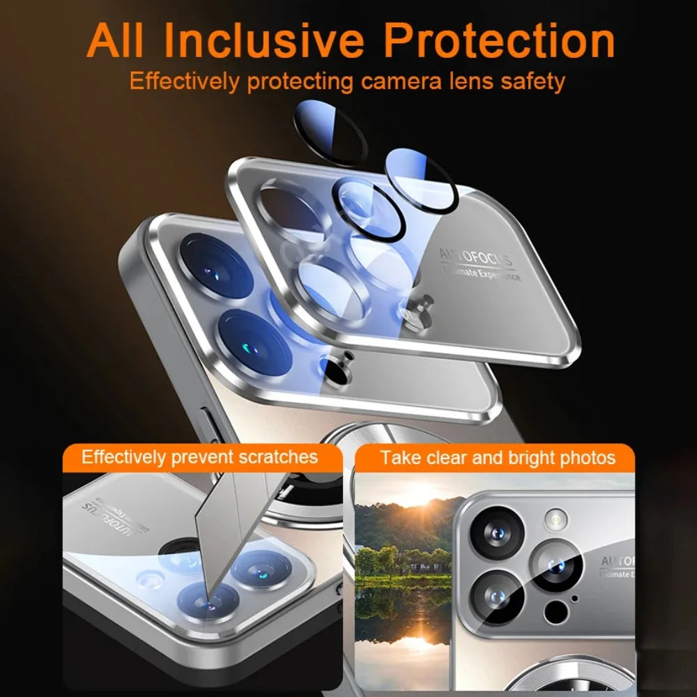 Luksusdeksel med glasskamera og MagSafe – iPhone 17 / 16 / 15 / 14 / 13 / 12 ,Pro ,Max ,Plus