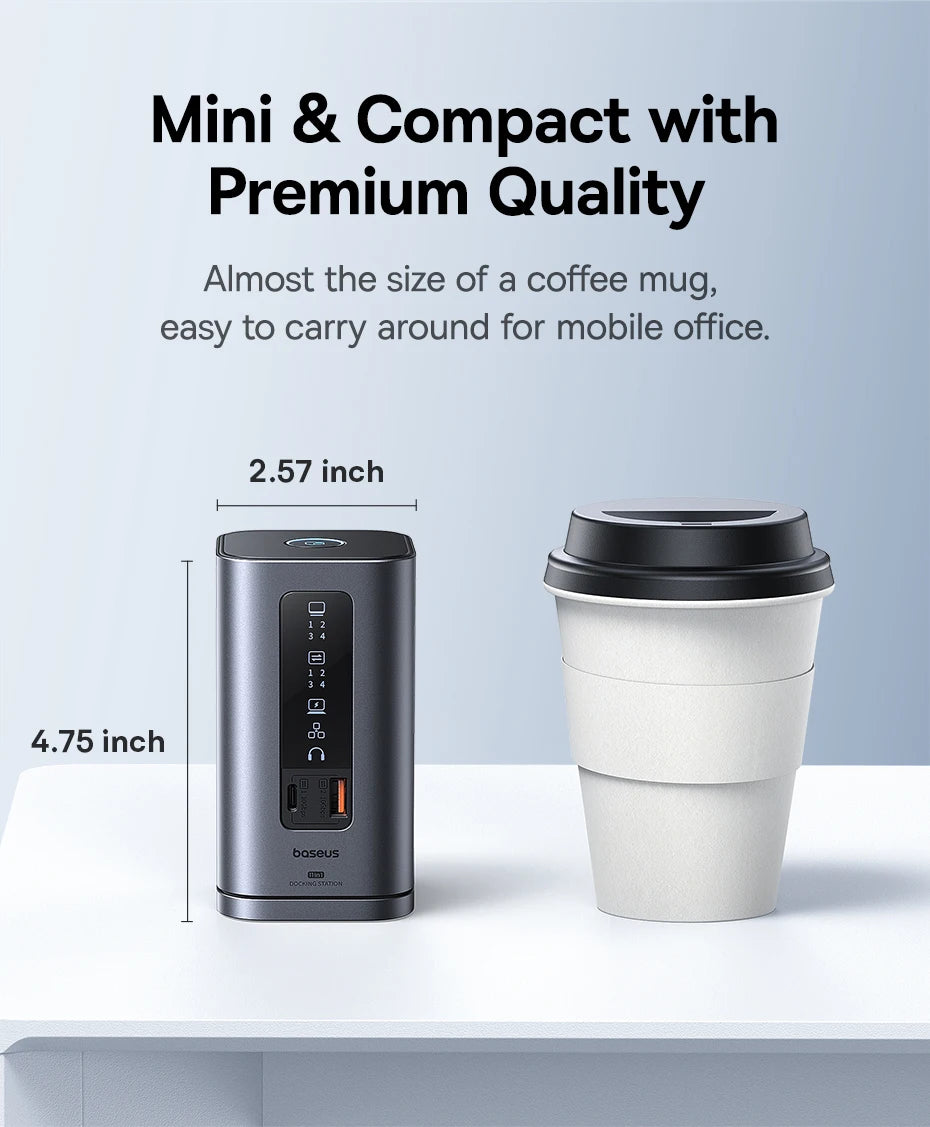 Baseus Spacemate USB-C Dokkingstasjon 11-i-1 / 12-i-1 – 4K@60Hz, 10 Gbps USB, Gigabit LAN og PD 100W