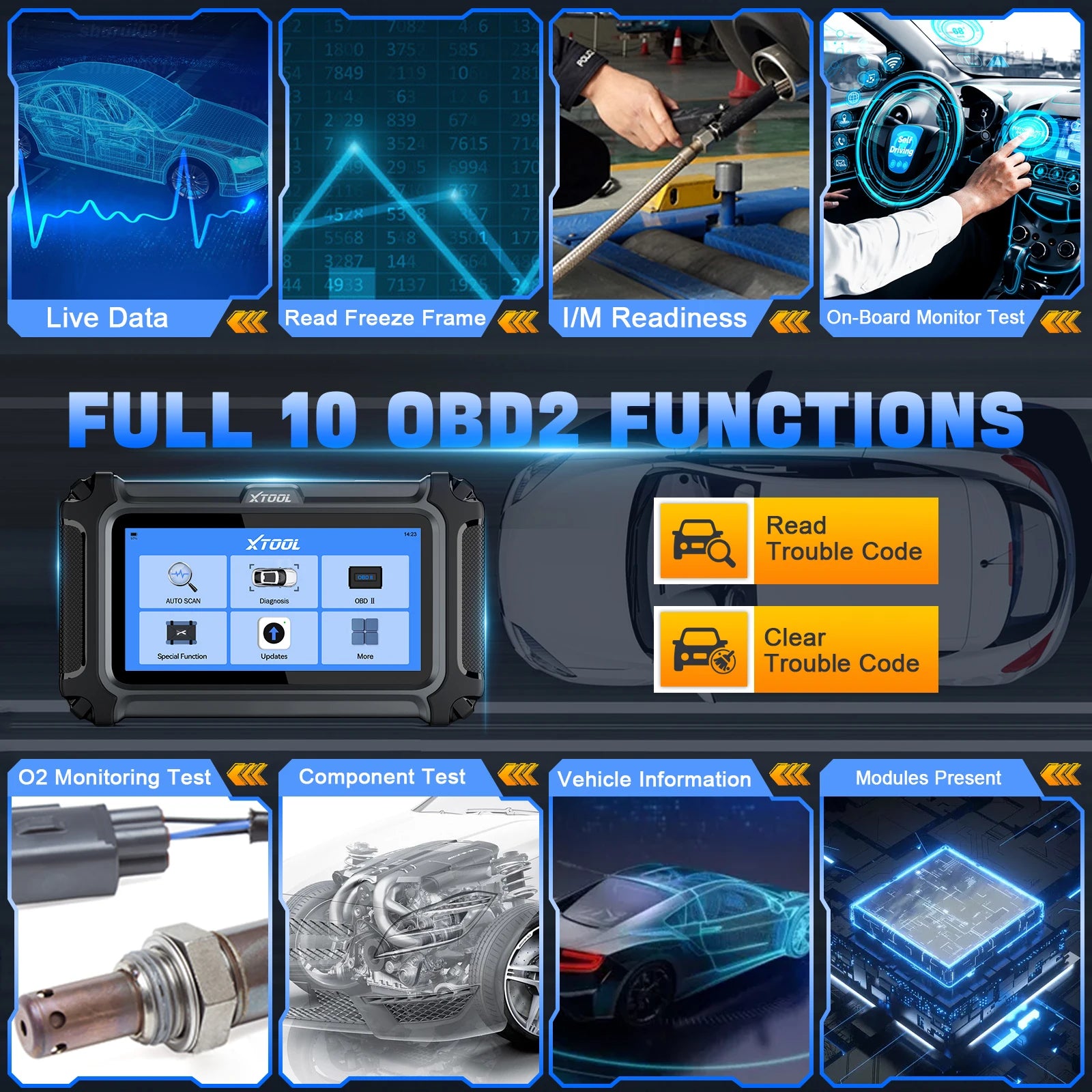 XTOOL D5 Bildiagnostikkverktøy – Motor, Girkasse, ABS, EPB, Airbag | 10 Spesialfunksjoner | OBD2 Scanner
