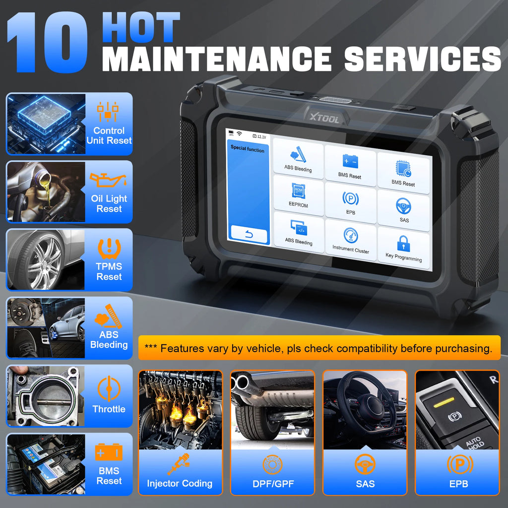 XTOOL D5 Bildiagnostikkverktøy – Motor, Girkasse, ABS, EPB, Airbag | 10 Spesialfunksjoner | OBD2 Scanner