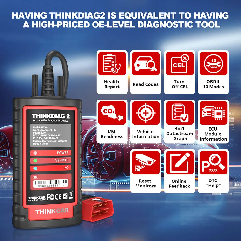 THINKCAR ThinkDiag 2 – OBD2 Diagnostikkscanner med CANFD, 15+ Funksjoner og ECU-koding