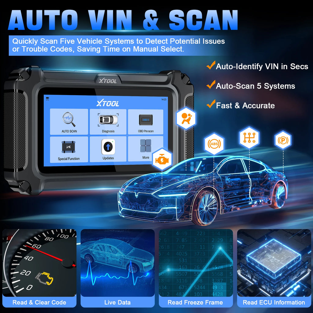 XTOOL D5 Bildiagnostikkverktøy – Motor, Girkasse, ABS, EPB, Airbag | 10 Spesialfunksjoner | OBD2 Scanner