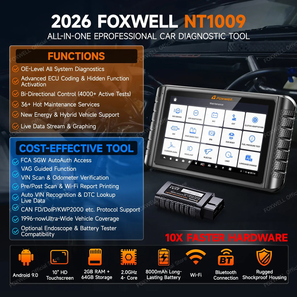 FOXWELL NT1009 Profesjonelt Bildiagnoseverktøy ( OBD2 bil Feilsøking )