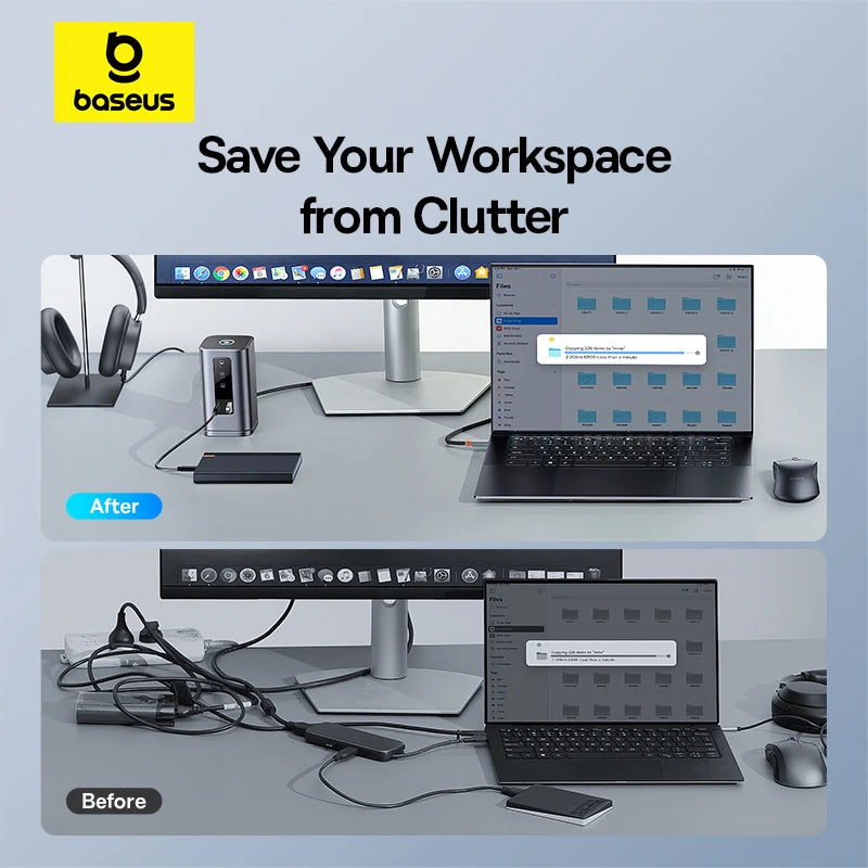 Baseus Spacemate USB-C Dokkingstasjon 11-i-1 / 12-i-1 – 4K@60Hz, 10 Gbps USB, Gigabit LAN og PD 100W
