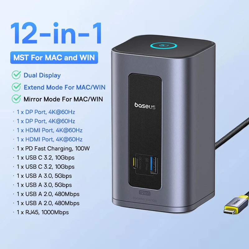 Baseus Spacemate USB-C Dokkingstasjon  12 in 1