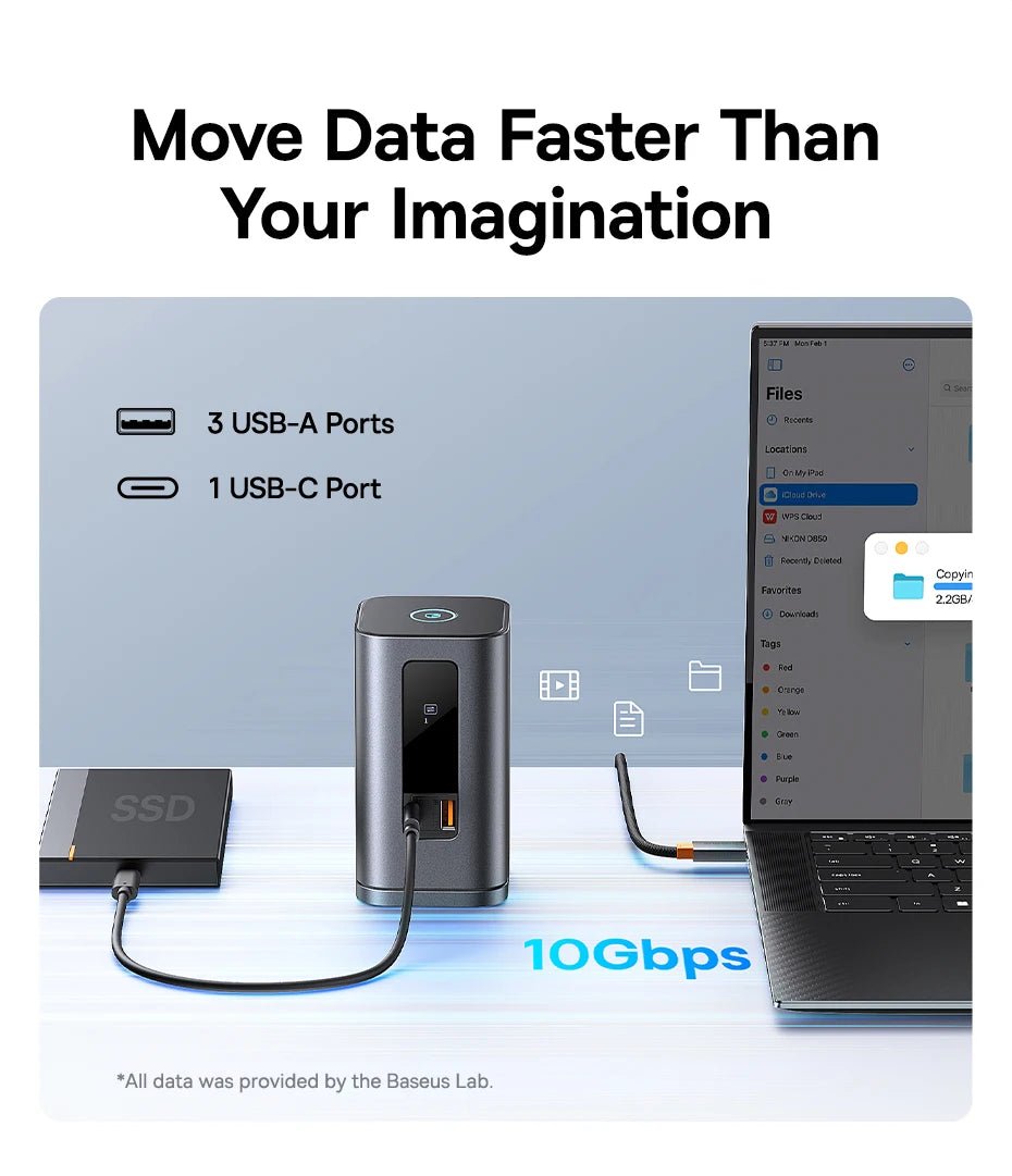Baseus Spacemate USB-C Dokkingstasjon 11-i-1 / 12-i-1 – 4K@60Hz, 10 Gbps USB, Gigabit LAN og PD 100W