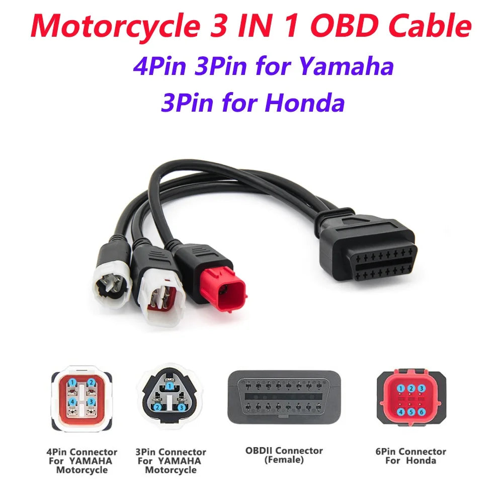 OBD2 Adapterkabel for Yamaha og Honda Motorsykkel 