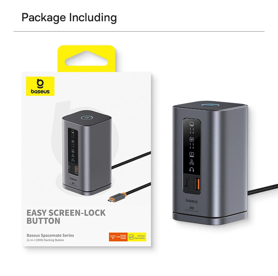 Baseus Spacemate USB-C Dokkingstasjon 11-i-1 / 12-i-1 – 4K@60Hz, 10 Gbps USB, Gigabit LAN og PD 100W