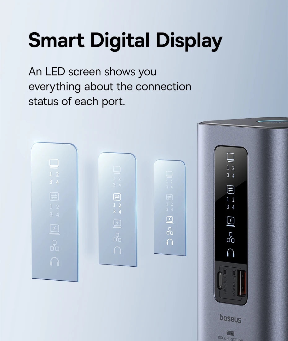 Baseus Spacemate USB-C Dokkingstasjon 11-i-1 / 12-i-1 – 4K@60Hz, 10 Gbps USB, Gigabit LAN og PD 100W