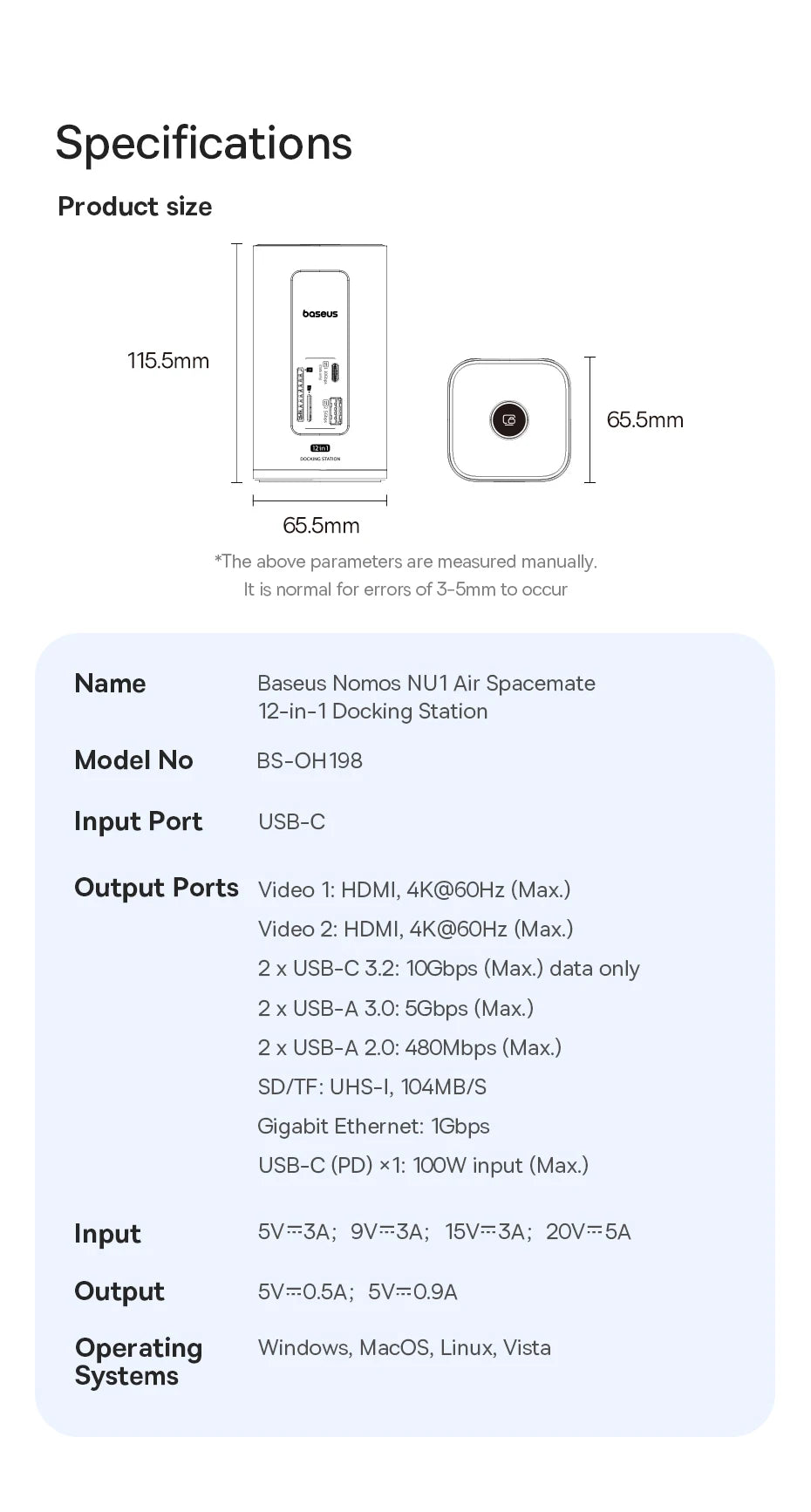 Baseus Spacemate USB-C Dokkingstasjon 11-i-1 / 12-i-1 – 4K@60Hz, 10 Gbps USB, Gigabit LAN og PD 100W