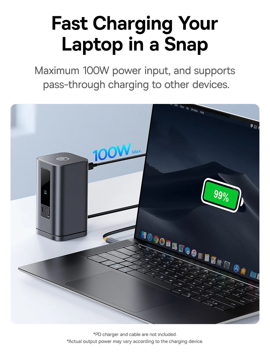 Baseus Spacemate USB-C Dokkingstasjon 11-i-1 / 12-i-1 – 4K@60Hz, 10 Gbps USB, Gigabit LAN og PD 100W