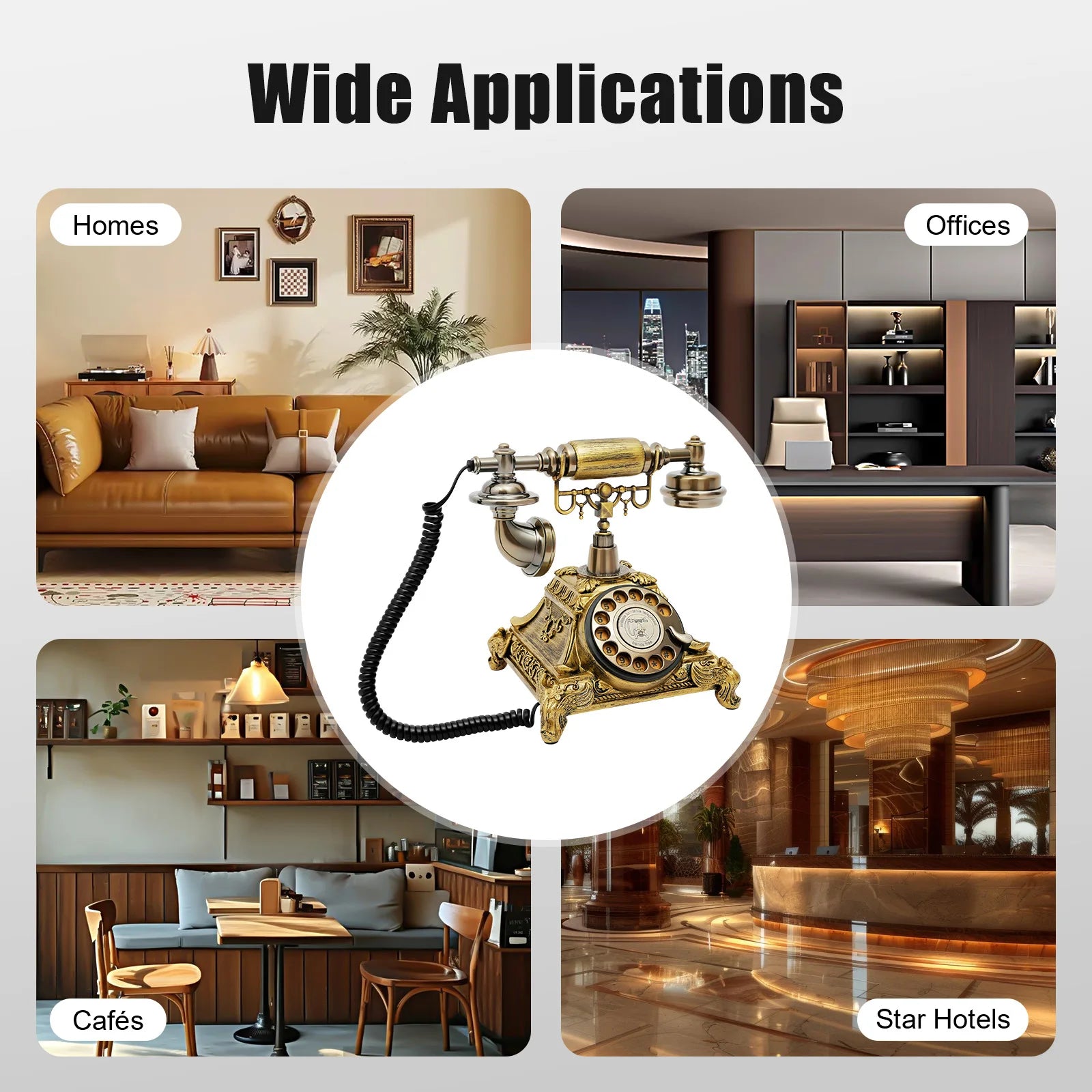Vintage Antique European Style Old Fashioned Rotary Dial Phone Handset Telephone Line Connection Decoration