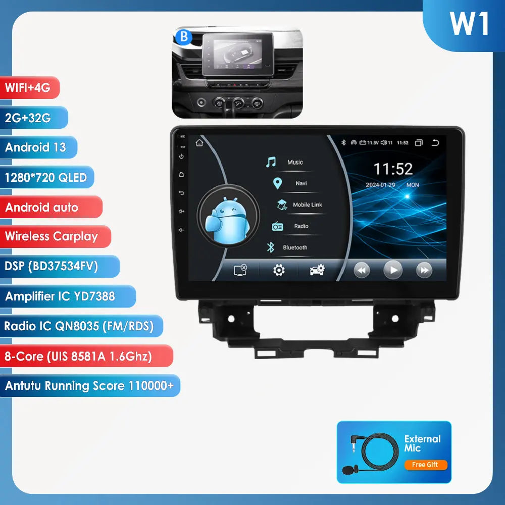 10.1" Car Android Intelligent System for Renault Kangoo 2019 - 2025 Radio Multimedia Player Carplay 4G WIFI GPS 360 Camera