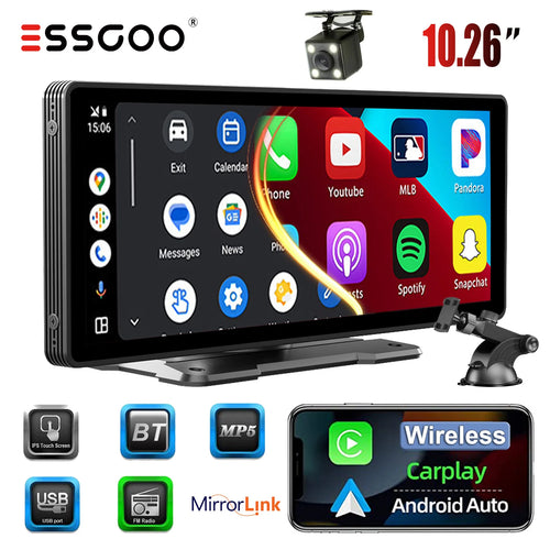 10.26 Portable Wireless Carplay/Android Auto Car Stereo Radio Mirror Link Siri Bluetooth Audio FM
