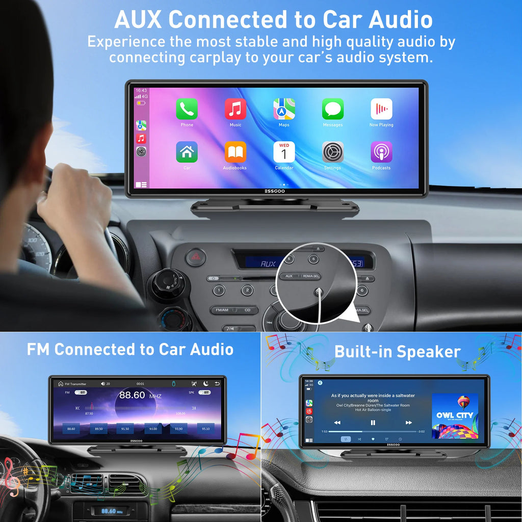 10.26 Portable Wireless Carplay/Android Auto Car Stereo Radio Mirror Link Siri Bluetooth Audio FM