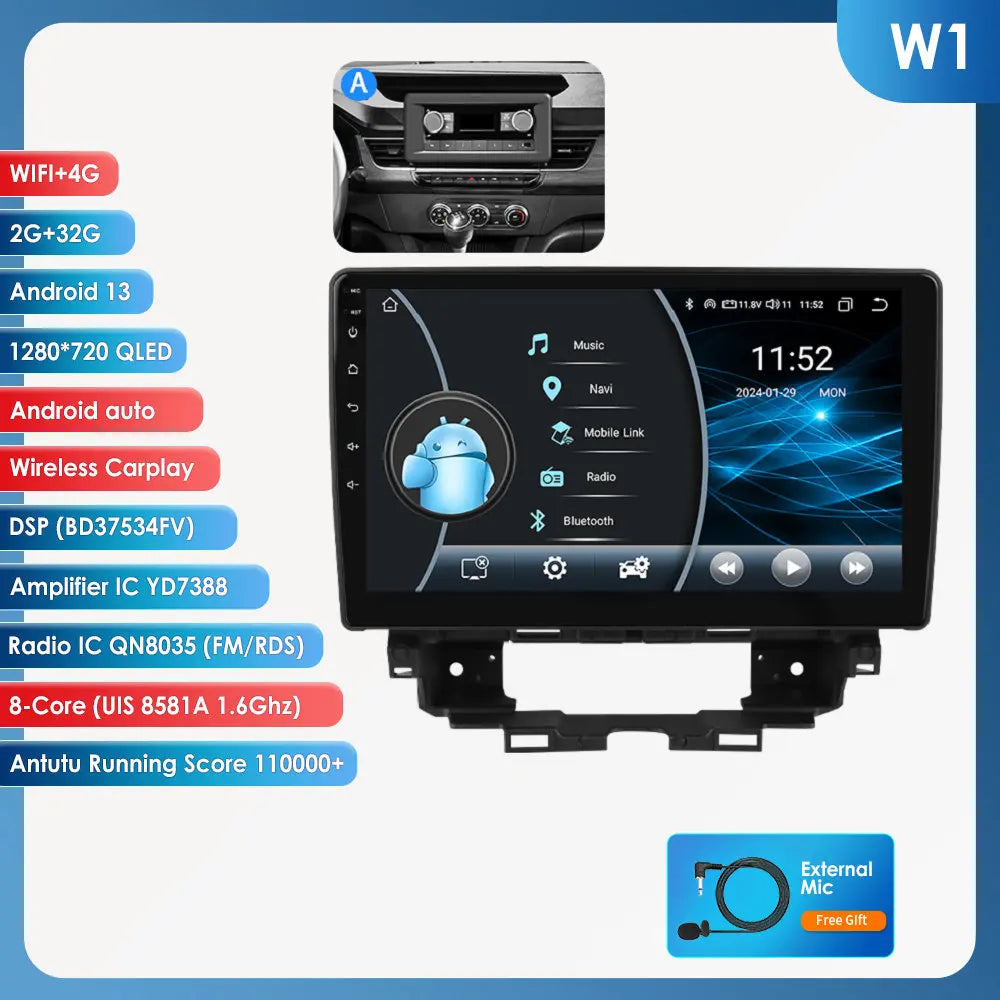 10.1" Car Android Intelligent System for Renault Kangoo 2019 - 2025 Radio Multimedia Player Carplay 4G WIFI GPS 360 Camera