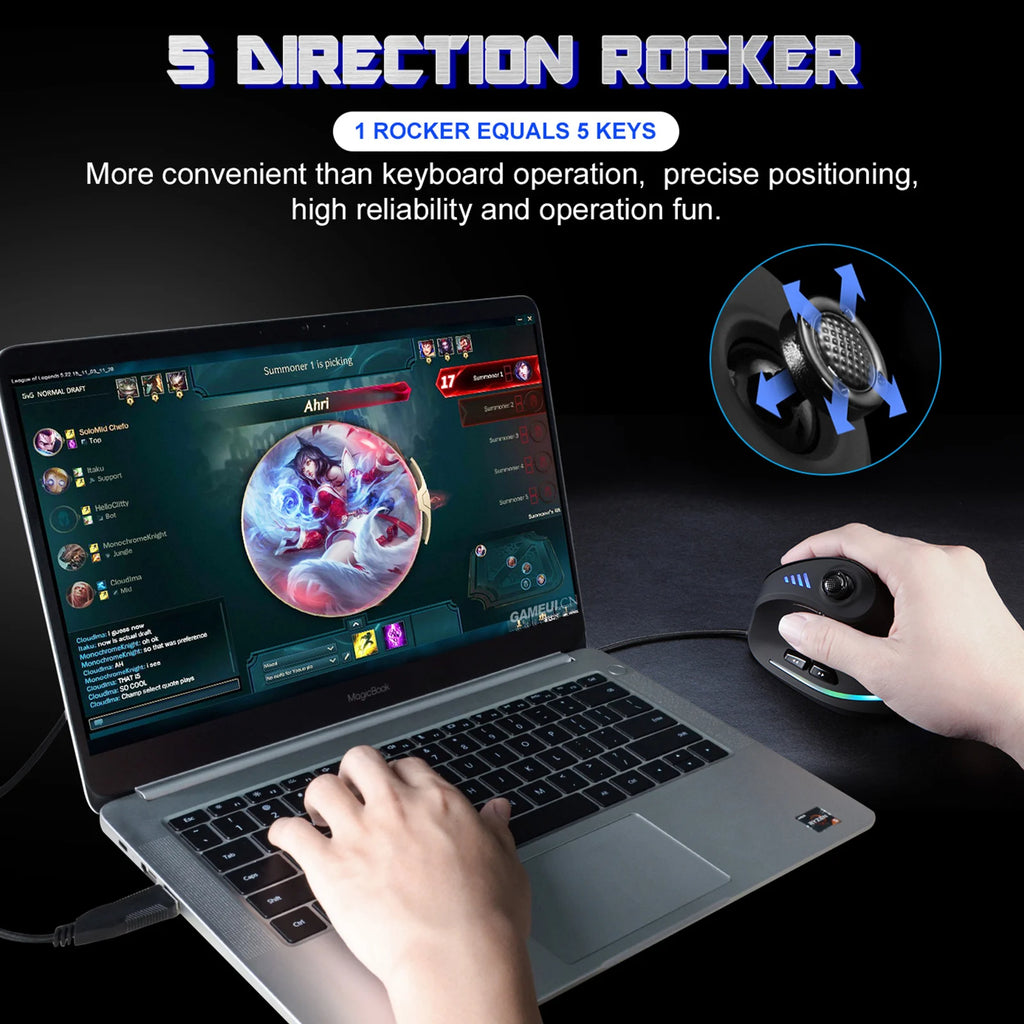 ZELOTES C18 Wired Mouse Vertical Ergonomic Mouse RGB Joysticks Programmable Laser Gaming Mice 10000 DPI for PC Computer Gamer