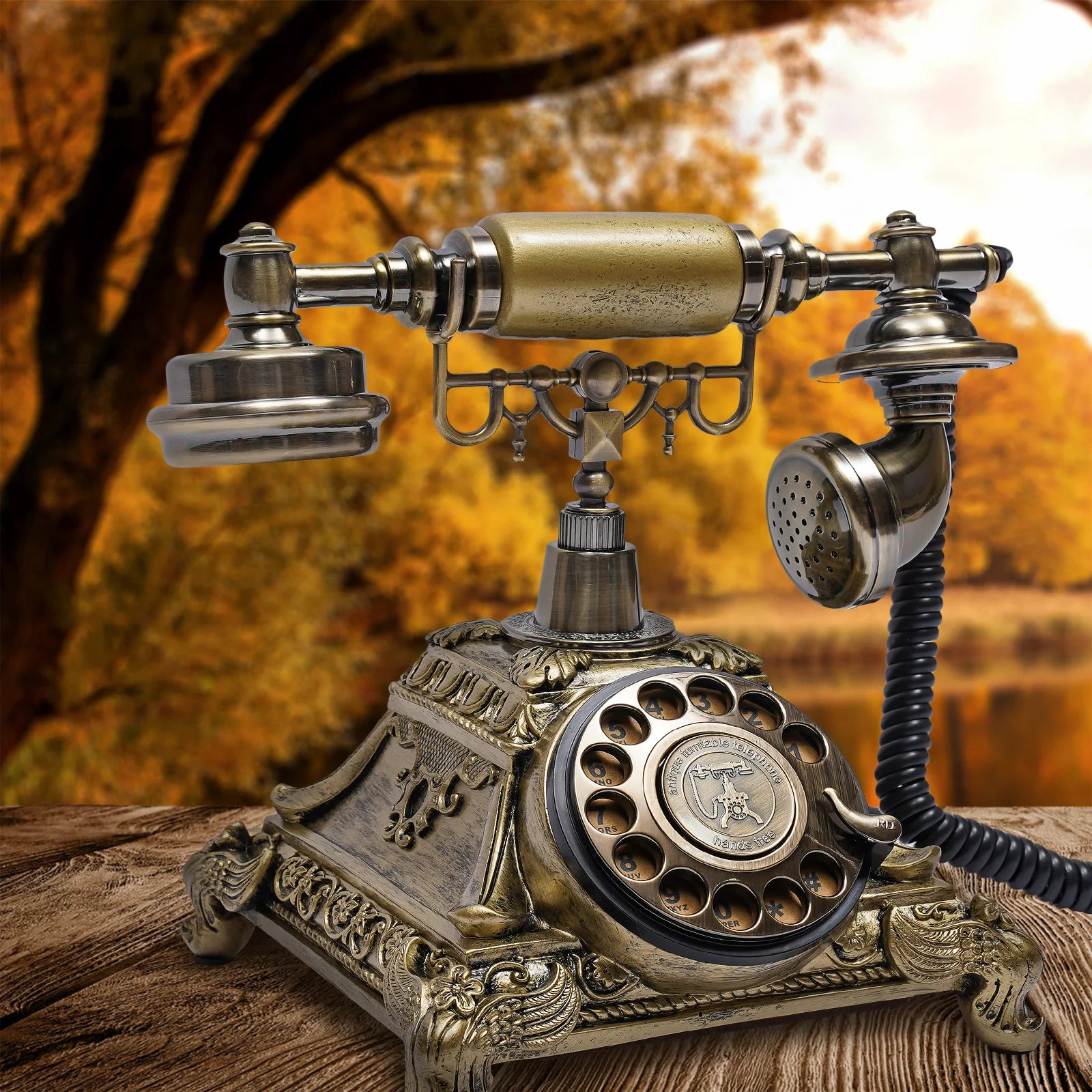 Vintage Antique European Style Old Fashioned Rotary Dial Phone Handset Telephone Line Connection Decoration