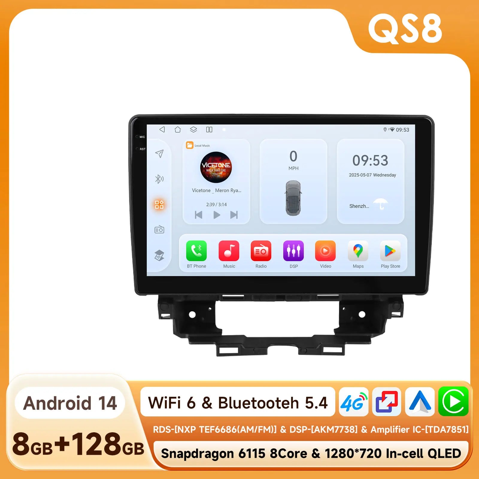10.1" Car Android Intelligent System for Renault Kangoo 2019 - 2025 Radio Multimedia Player Carplay 4G WIFI GPS 360 Camera