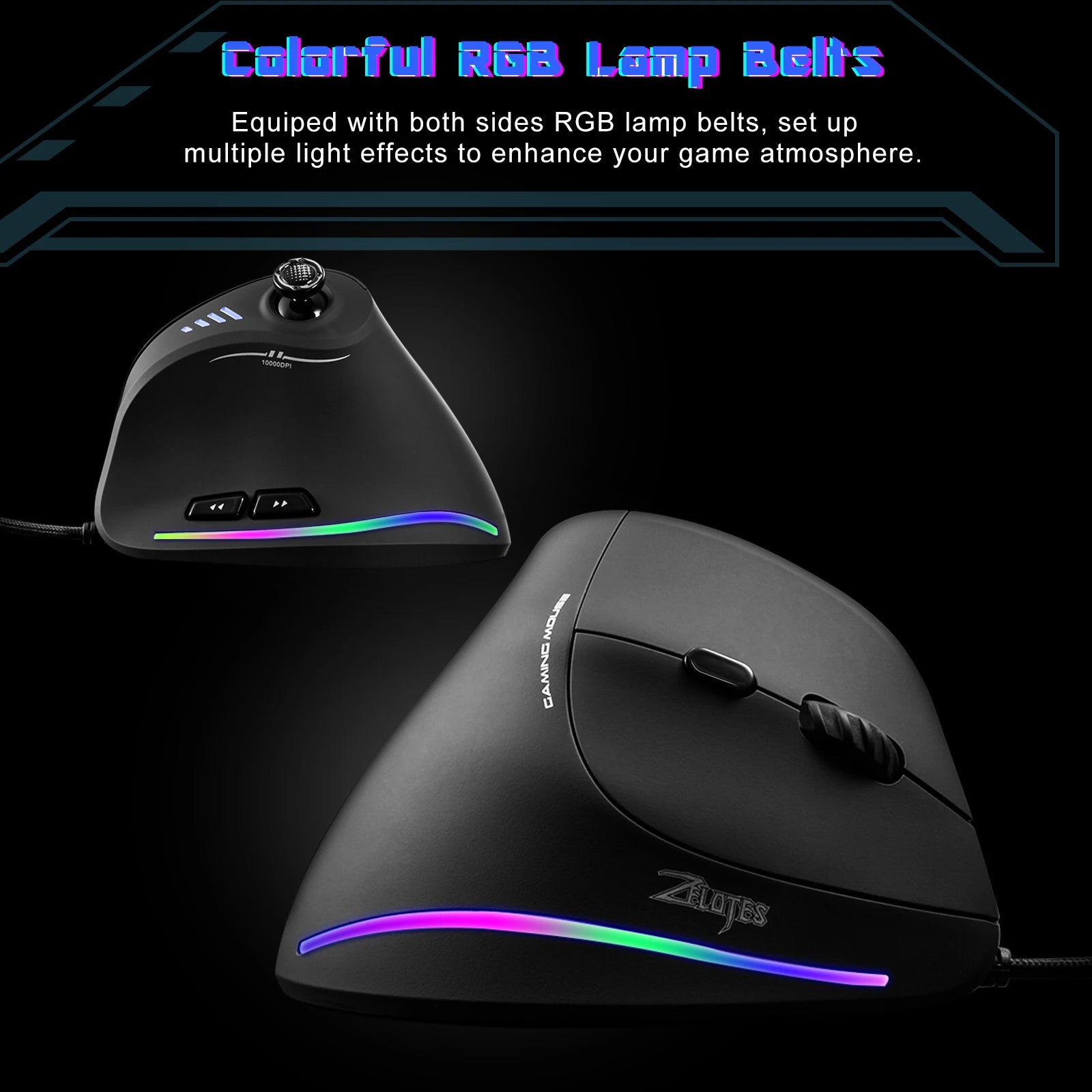 ZELOTES C18 Wired Mouse Vertical Ergonomic Mouse RGB Joysticks Programmable Laser Gaming Mice 10000 DPI for PC Computer Gamer